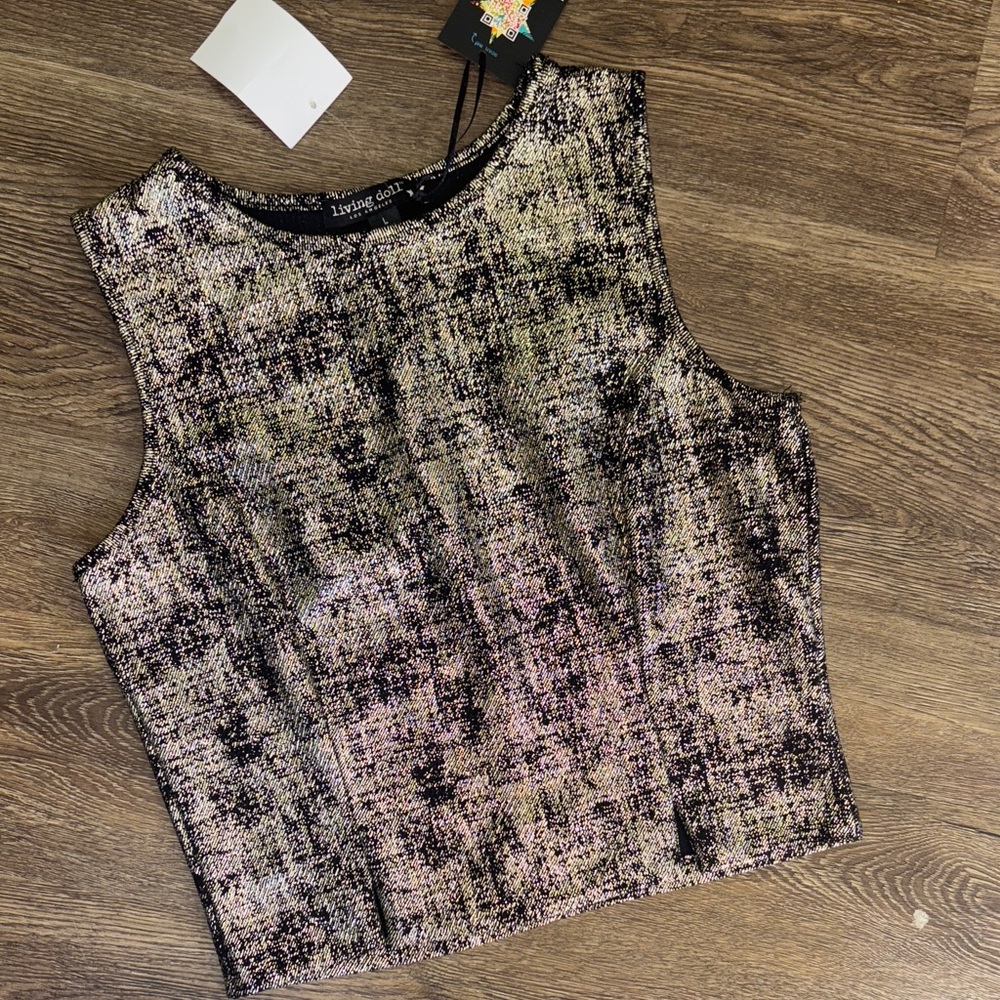 Living Doll Black and gold crop Top